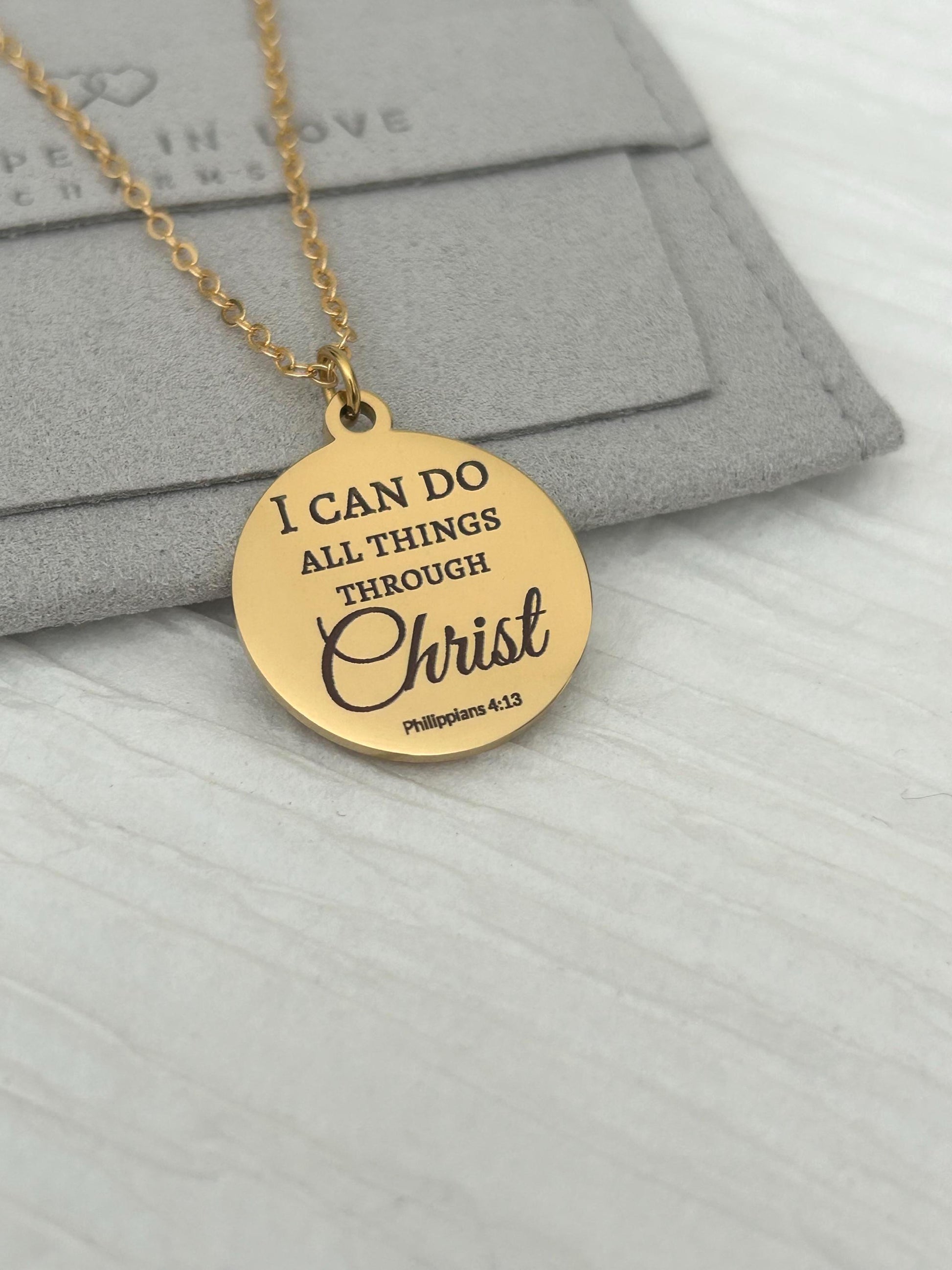 Christian Necklace Philippians 4:13, I Can Do All Things Through Christ, Faith Jewelry Gift, Inspirational Bible Verse Necklace
