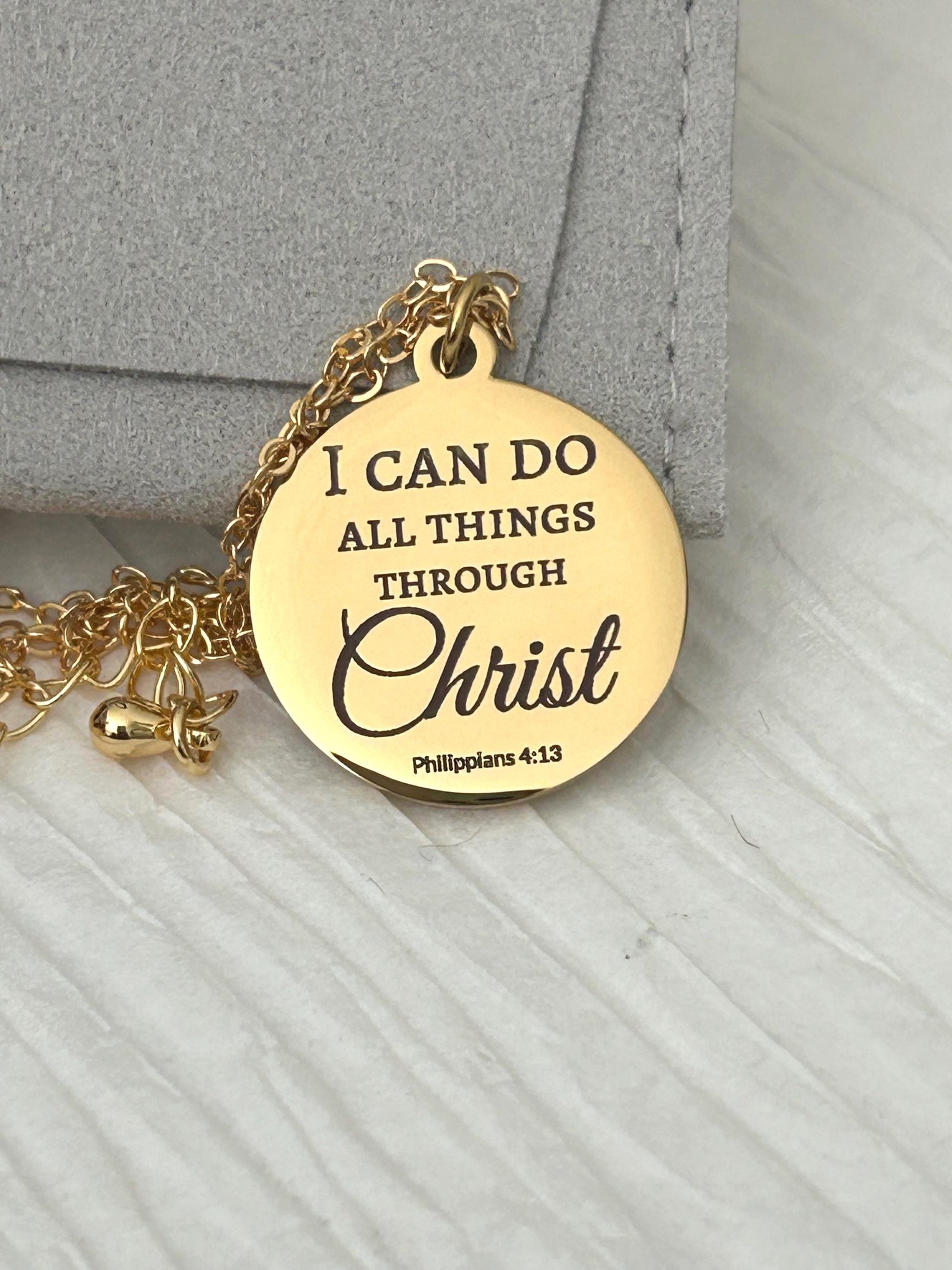 Christian Necklace Philippians 4:13, I Can Do All Things Through Christ, Faith Jewelry Gift, Inspirational Bible Verse Necklace