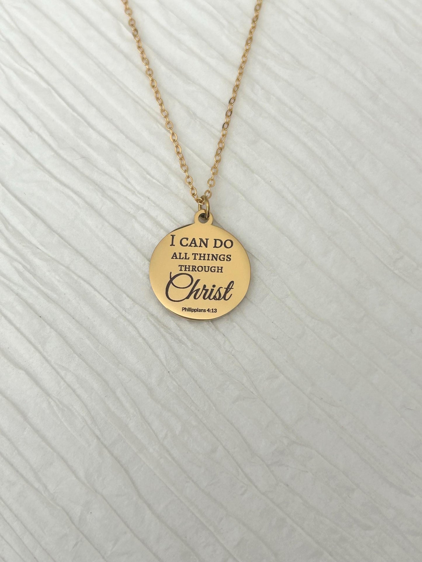 Christian Necklace Philippians 4:13, I Can Do All Things Through Christ, Faith Jewelry Gift, Inspirational Bible Verse Necklace