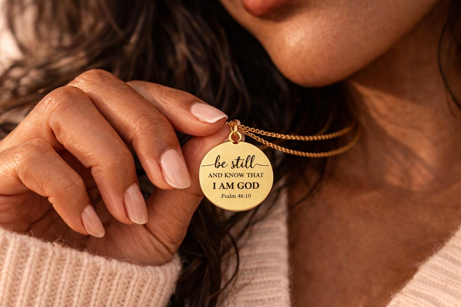 Be Still Necklace – Psalm 46:10 Gold Christian Necklace, Faith Jewelry Gift for Women, Inspirational Bible Verse Pendant, Religious Gift