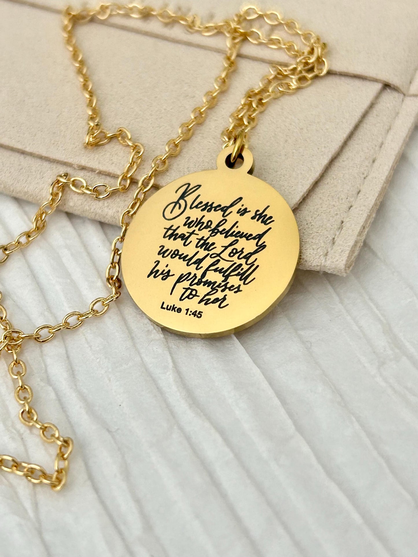 Luke 1:45 Necklace Blessed Is She Who Believed Bible Verse Necklace Christian Jewelry Mothers Day Necklace Faith Gift For Women