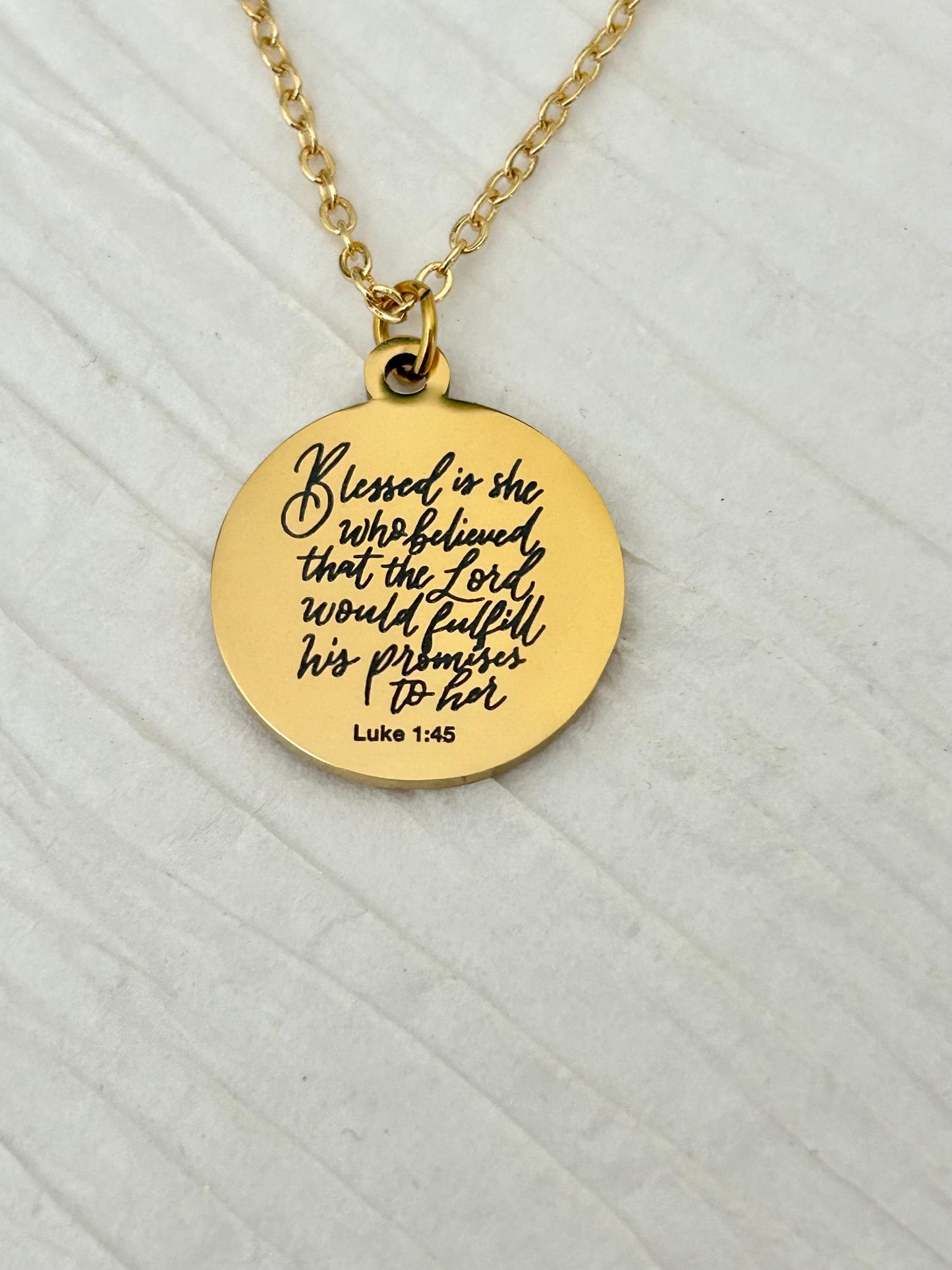 Luke 1:45 Necklace Blessed Is She Who Believed Bible Verse Necklace Christian Jewelry Mothers Day Necklace Faith Gift For Women