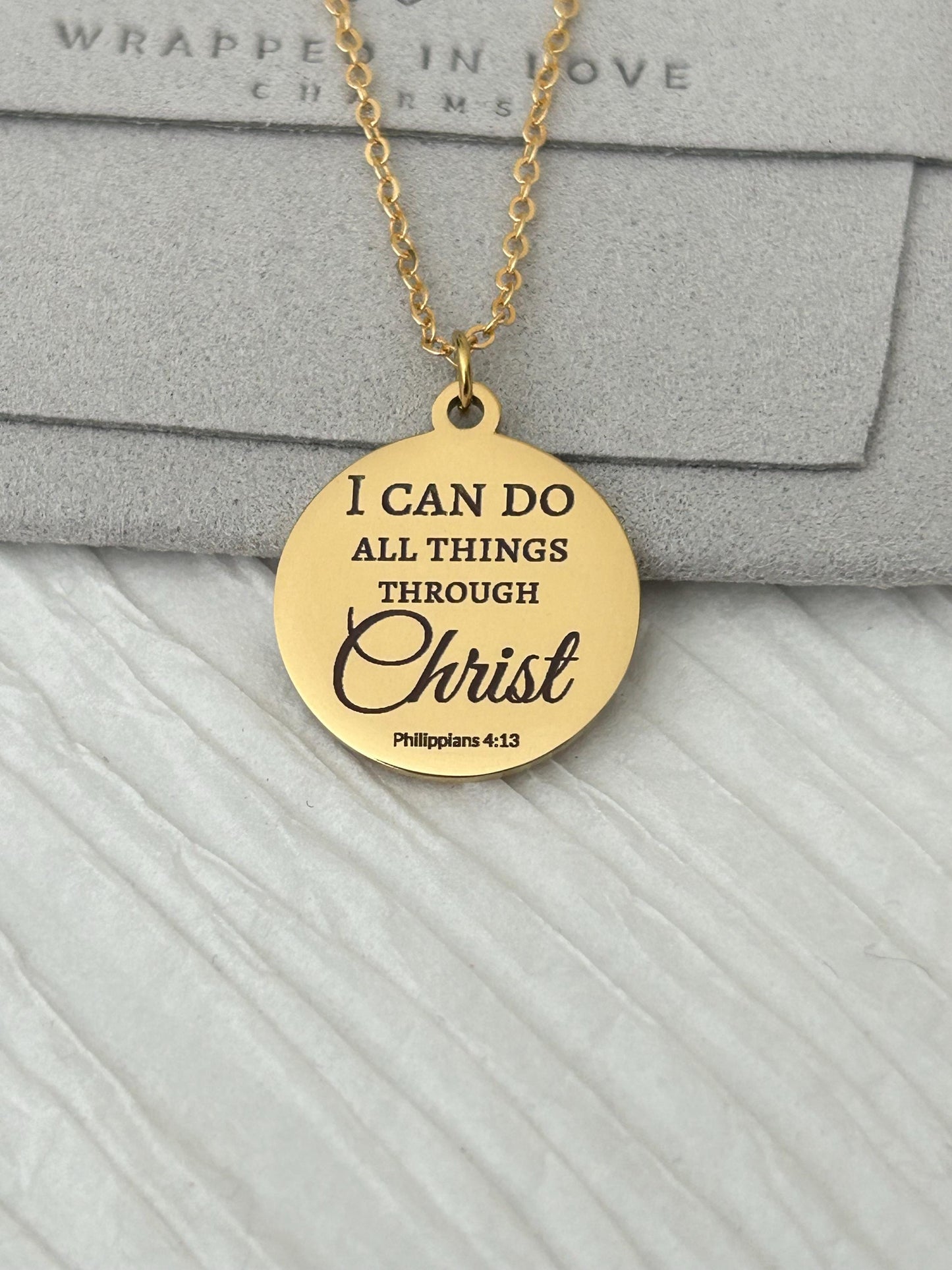 Christian Necklace Philippians 4:13, I Can Do All Things Through Christ, Faith Jewelry Gift, Inspirational Bible Verse Necklace