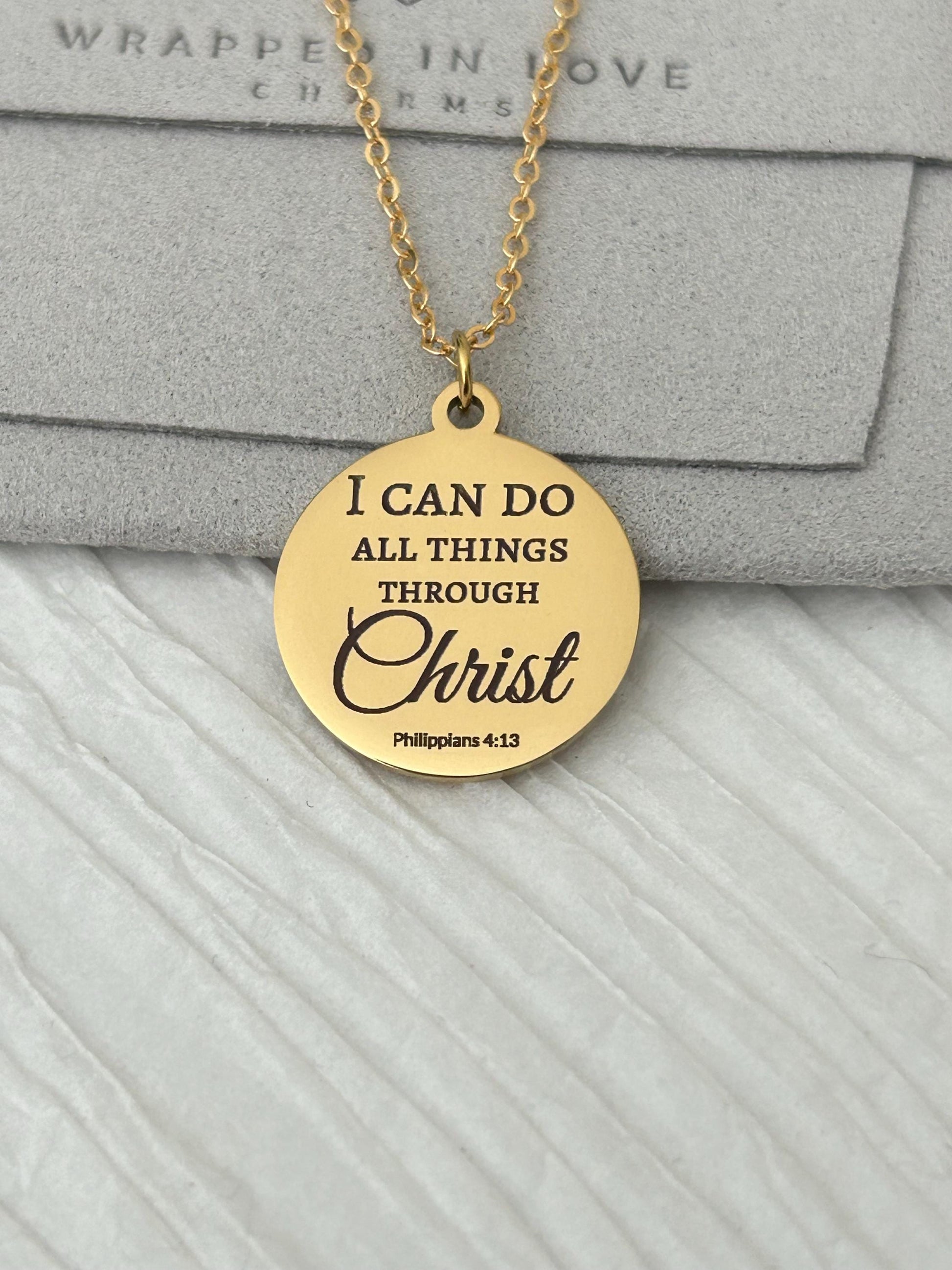 Christian Necklace Philippians 4:13, I Can Do All Things Through Christ, Faith Jewelry Gift, Inspirational Bible Verse Necklace