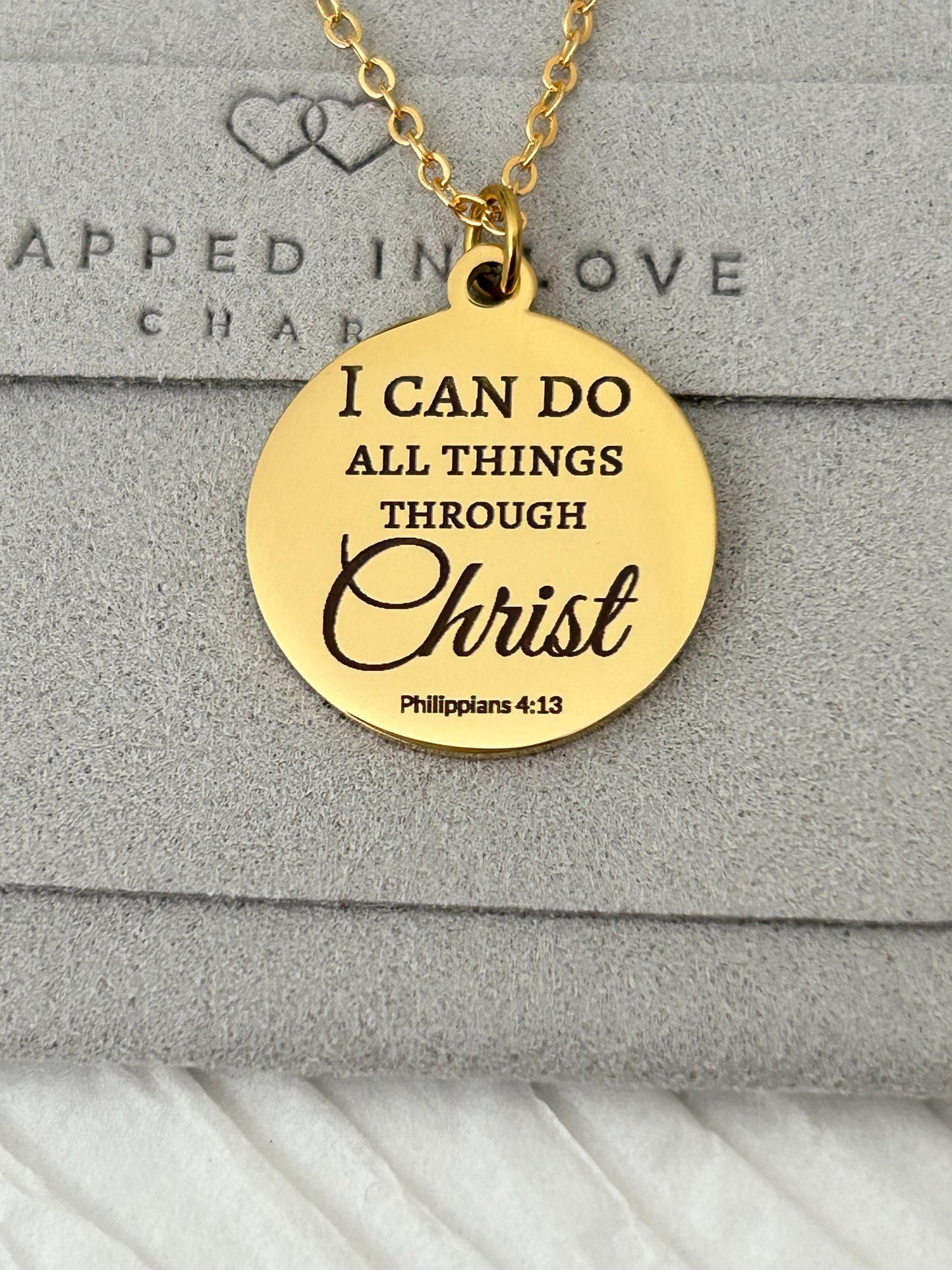 Christian Necklace Philippians 4:13, I Can Do All Things Through Christ, Faith Jewelry Gift, Inspirational Bible Verse Necklace