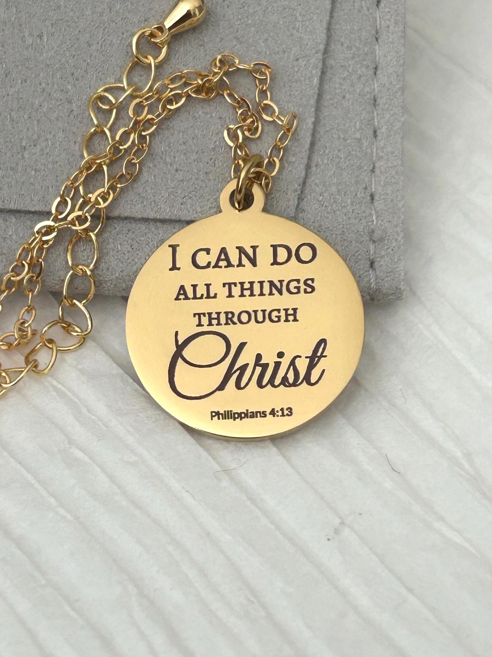 Christian Necklace Philippians 4:13, I Can Do All Things Through Christ, Faith Jewelry Gift, Inspirational Bible Verse Necklace