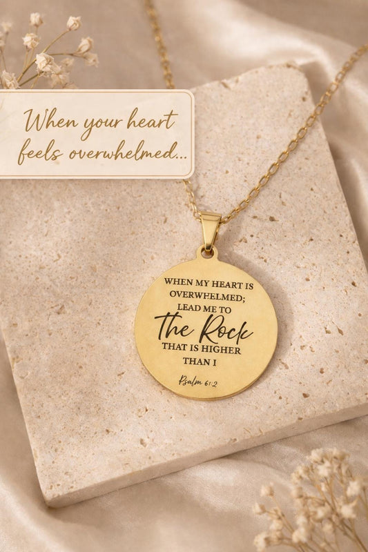 Psalm 61:2 Necklace, When My Heart Is Overwhelmed Necklace, Christian Gift for Her, Faith Jewelry, Inspirational Bible Verse Necklace