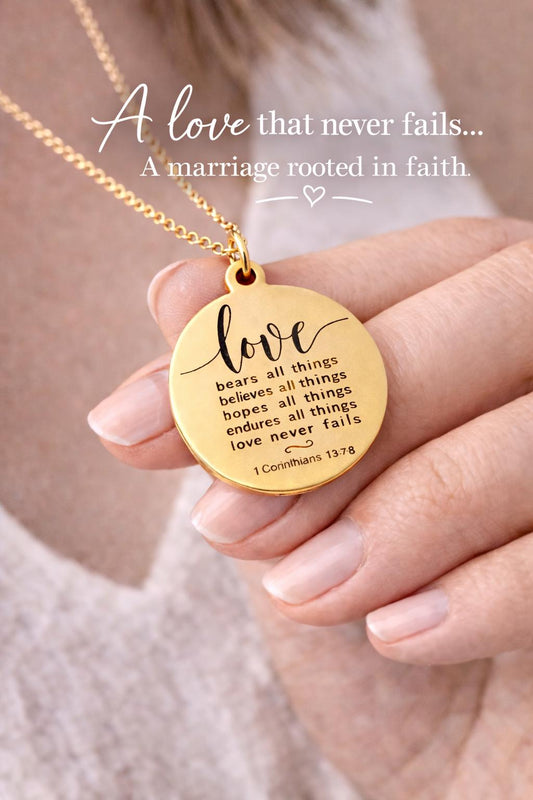 Wedding Gift Necklace, 1 Corinthians 13:7-8 Love Never Fails, Bridal Gift for Bride, Bridesmaid Gift, Christian Wedding Jewelry, Faith Gift