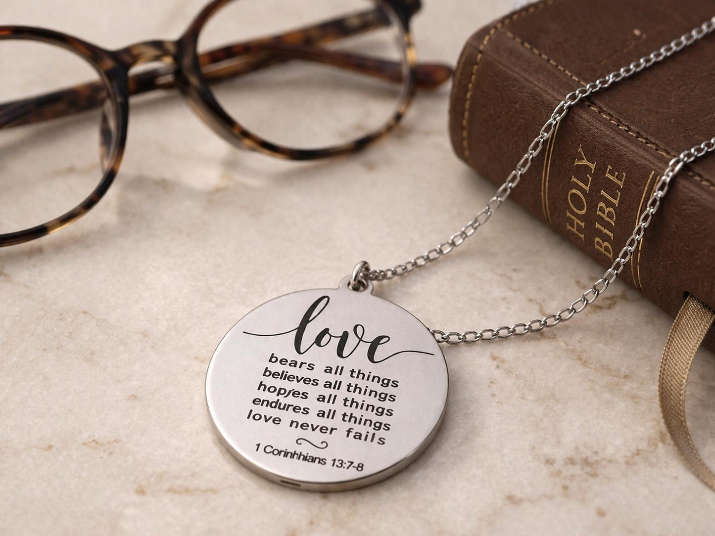Wedding Gift Necklace, 1 Corinthians 13:7-8 Love Never Fails, Bridal Gift for Bride, Bridesmaid Gift, Christian Wedding Jewelry, Faith Gift