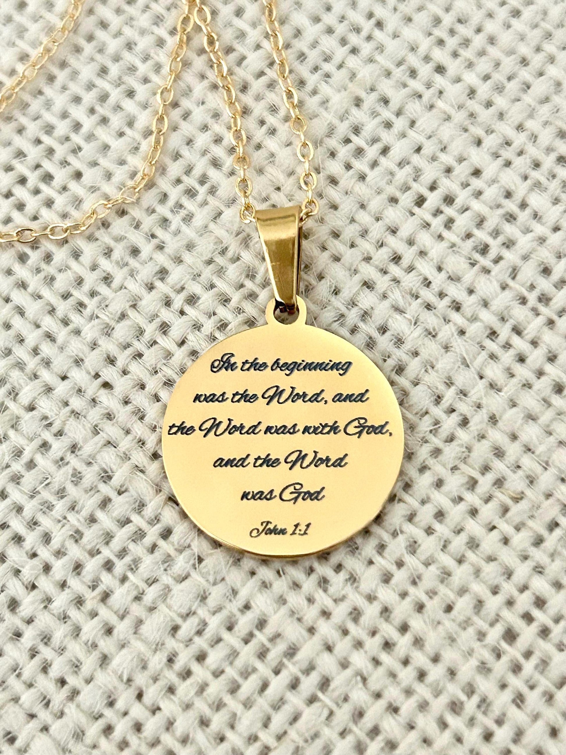Personalized Necklace Christian Gifts In the beginning was The Word John 1:1 Scripture Charms