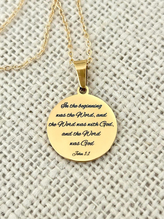 Personalized Necklace Christian Gifts In the beginning was The Word John 1:1 Scripture Charms
