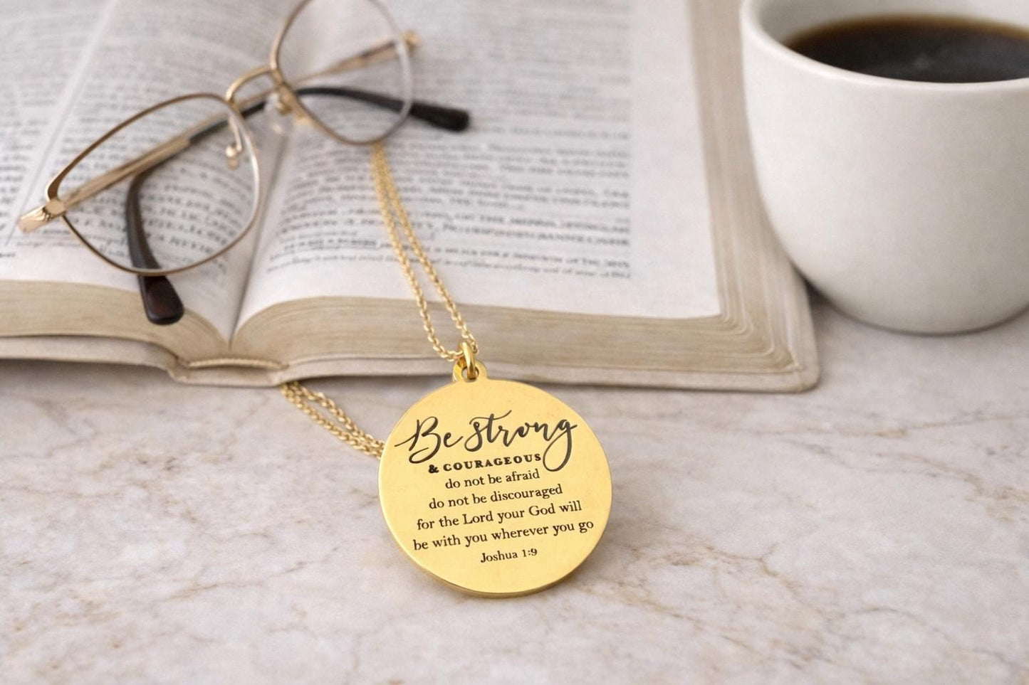 Joshua 1:9 Gold Necklace, Christian Gift for Her, Faith Jewelry, Inspirational Bible Verse Gift