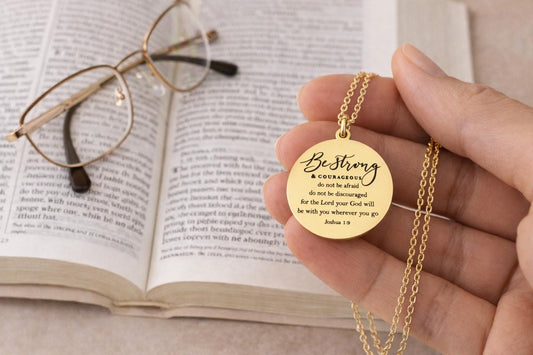 Joshua 1:9 Gold Necklace, Christian Gift for Her, Faith Jewelry, Inspirational Bible Verse Gift