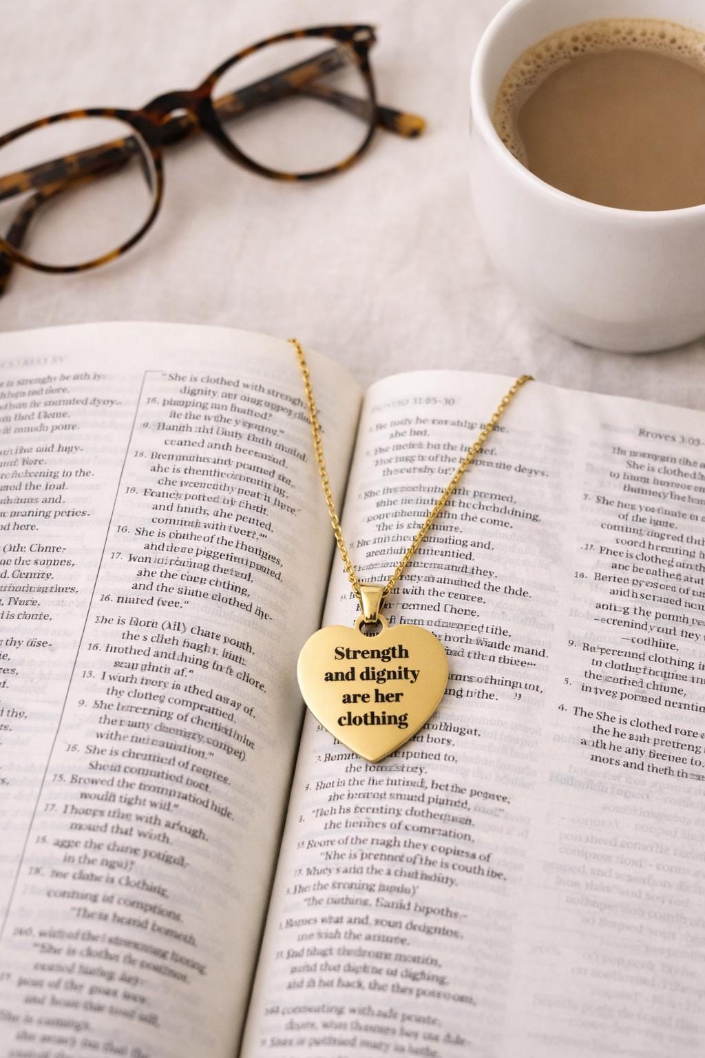Proverbs 31:25 Necklace, Strength and Dignity Necklace, Christian Gift for Her, Bible Verse Jewelry, Faith Necklace, Inspirational Gift