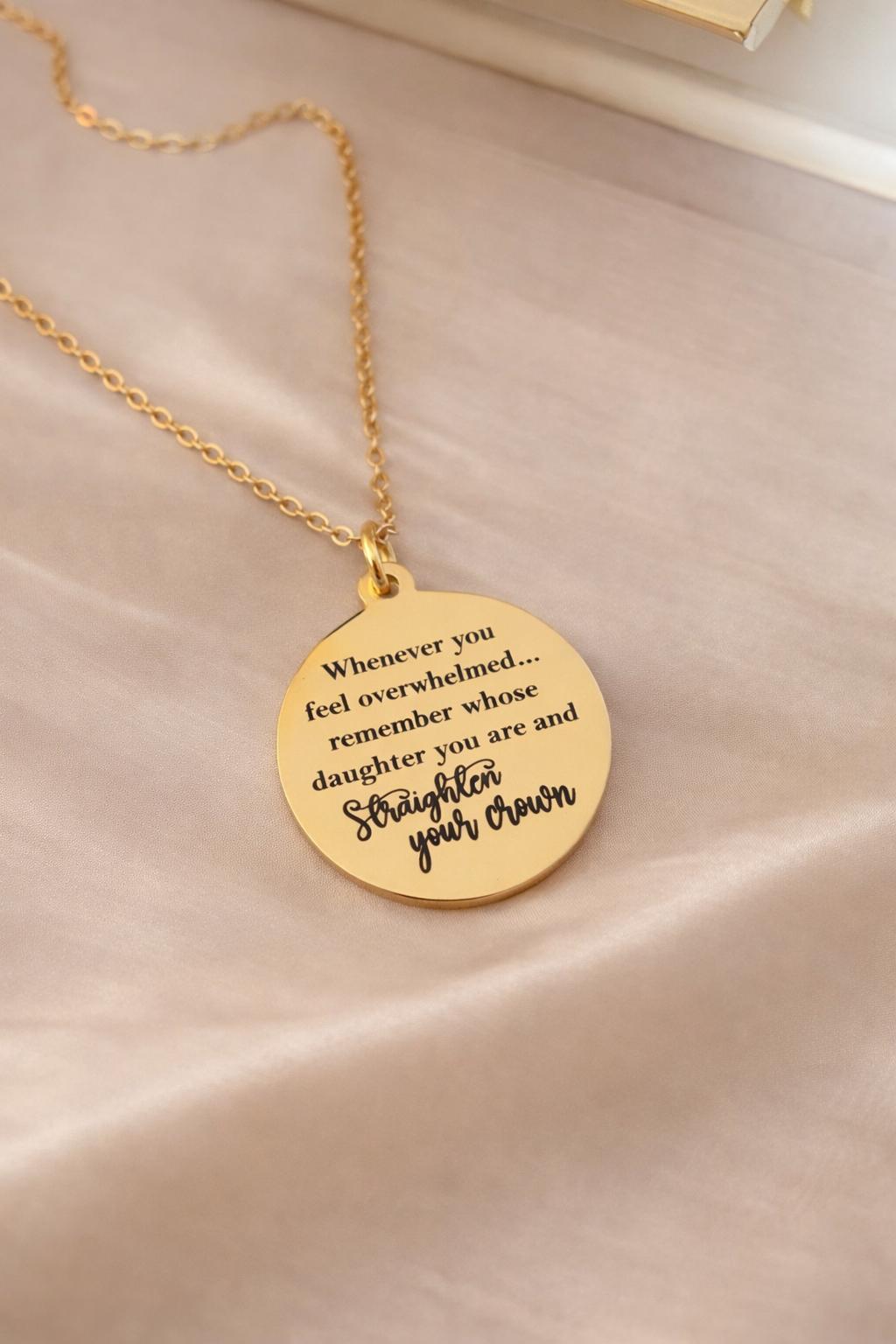 Remember Whose Daughter You Are Necklace, Straighten Your Crown Jewelry, Inspirational Faith Necklace for Women, Christian Gift for Her