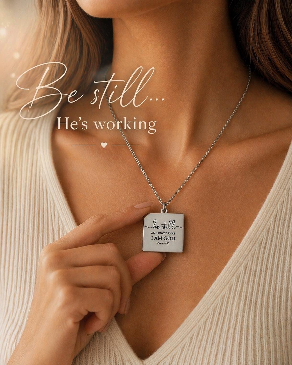 Be Still Necklace, Psalm 46:10 Necklace, Christian Necklace for Women, Faith Jewelry Gift, Inspirational Bible Verse Pendant, Stainless Stee