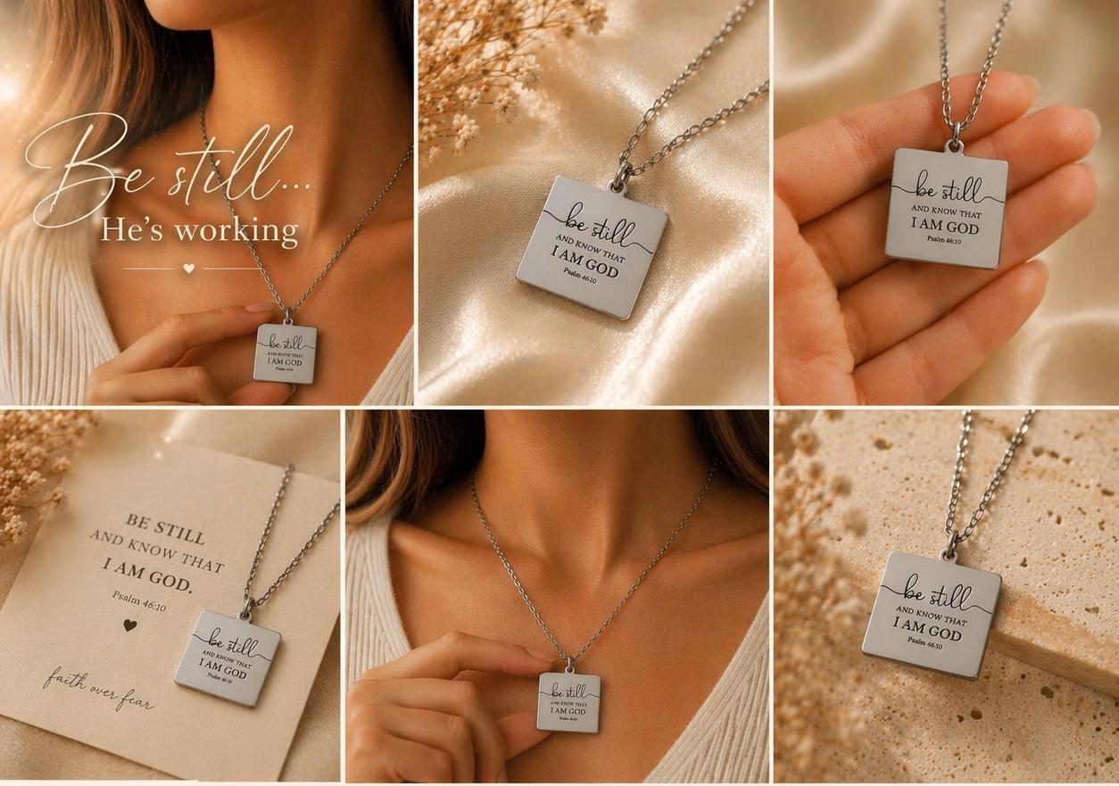 Be Still Necklace, Psalm 46:10 Necklace, Christian Necklace for Women, Faith Jewelry Gift, Inspirational Bible Verse Pendant, Stainless Stee
