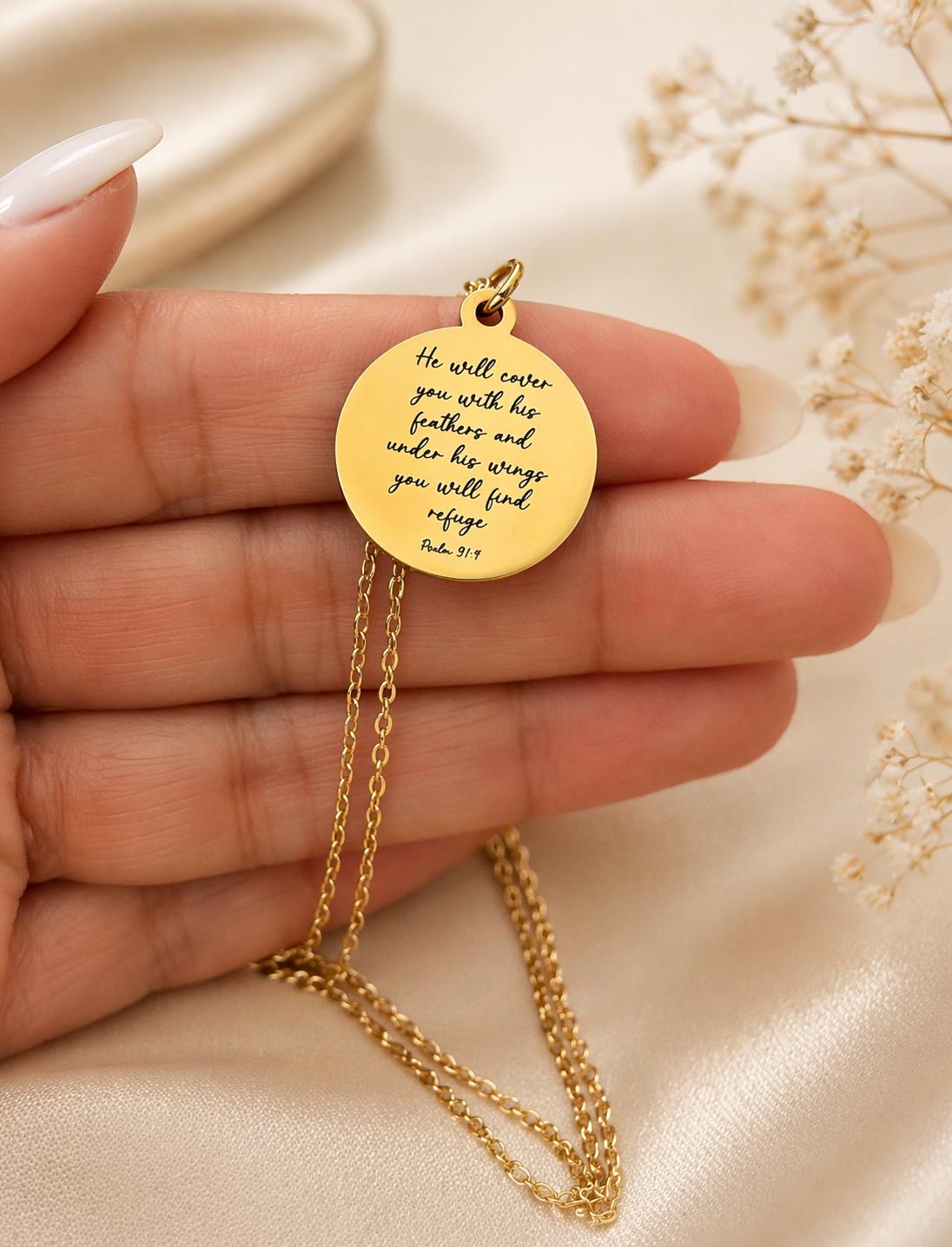 Psalm 91:4 Necklace, He Will Cover You With His Feathers Necklace, Christian Gifts Faith Jewelry, Bible Verse Necklace, Inspirational Gift