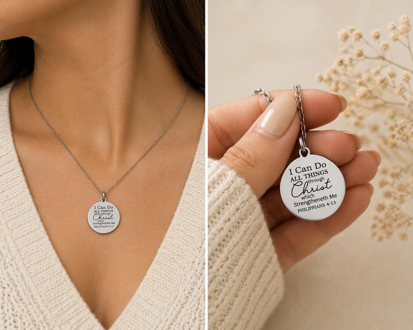I Can Do All Things Through Christ Necklace, Christian Gift for Women, Philippians 4:13 Jewelry, Faith Necklace, Mothers Day Gifts