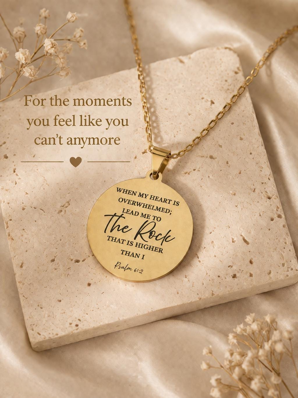 Psalm 61:2 Necklace, When My Heart Is Overwhelmed Necklace, Christian Gift for Her, Faith Jewelry, Inspirational Bible Verse Necklace