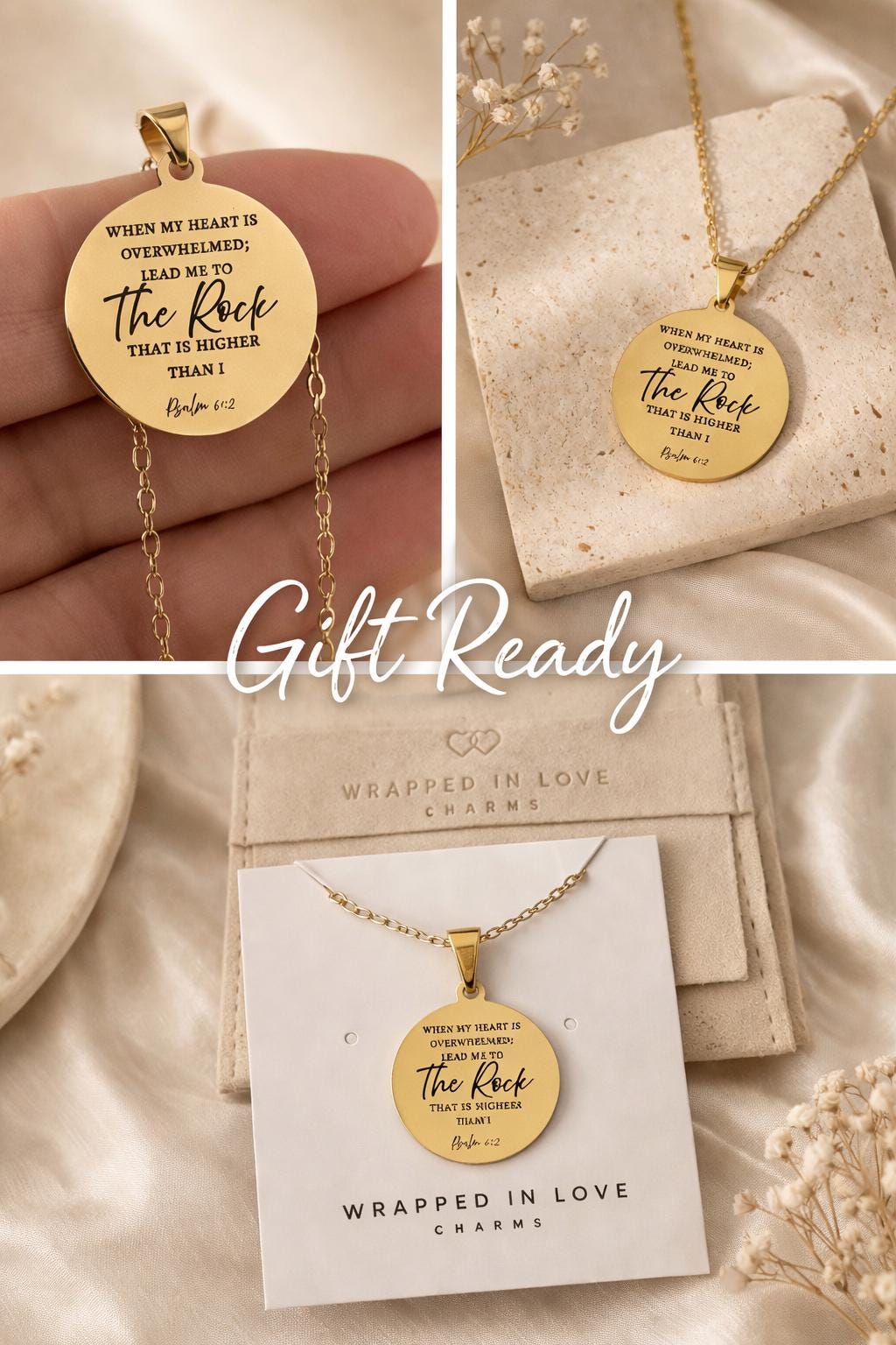 Psalm 61:2 Necklace, When My Heart Is Overwhelmed Necklace, Christian Gift for Her, Faith Jewelry, Inspirational Bible Verse Necklace