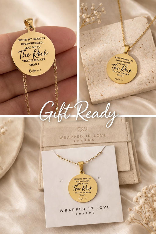 Psalm 61:2 Necklace, When My Heart Is Overwhelmed Necklace, Christian Gift for Her, Faith Jewelry, Inspirational Bible Verse Necklace