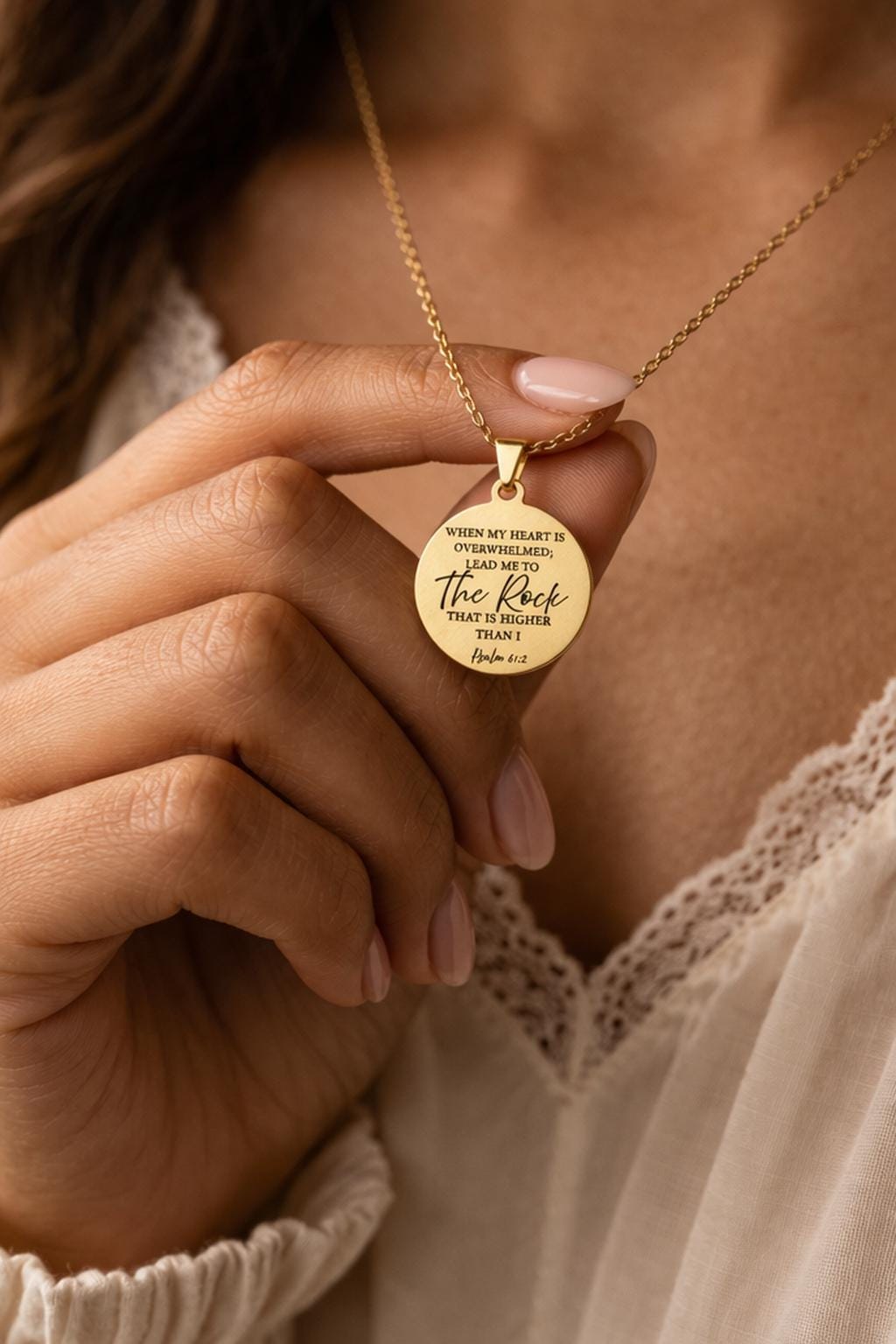 Psalm 61:2 Necklace, When My Heart Is Overwhelmed Necklace, Christian Gift for Her, Faith Jewelry, Inspirational Bible Verse Necklace