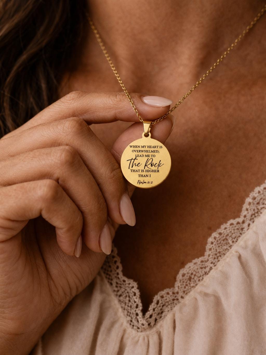 Psalm 61:2 Necklace, When My Heart Is Overwhelmed Necklace, Christian Gift for Her, Faith Jewelry, Inspirational Bible Verse Necklace