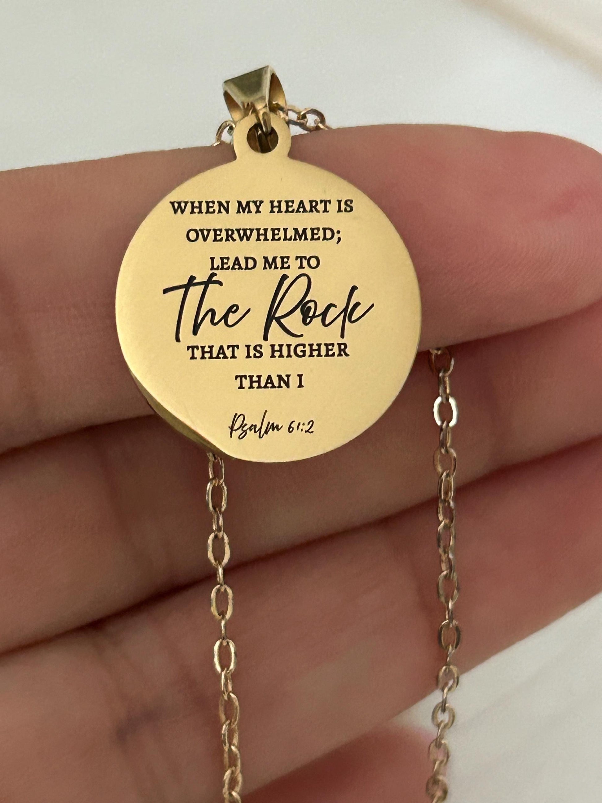Psalm 61:2 Necklace, When My Heart Is Overwhelmed Necklace, Christian Gift for Her, Faith Jewelry, Inspirational Bible Verse Necklace