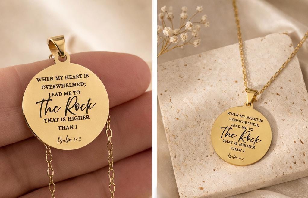 Psalm 61:2 Necklace, When My Heart Is Overwhelmed Necklace, Christian Gift for Her, Faith Jewelry, Inspirational Bible Verse Necklace