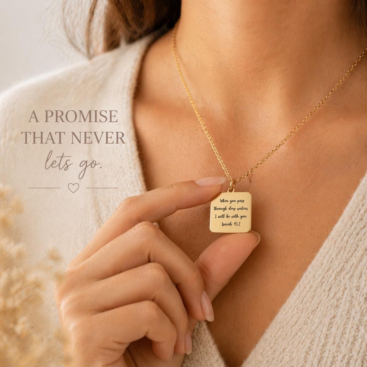 When You Go Through Deep Waters Necklace, Isaiah 43:2 Christian Necklace, Faith Jewelry Gift for Her, Encouragement Gift, Bible Verse Charm