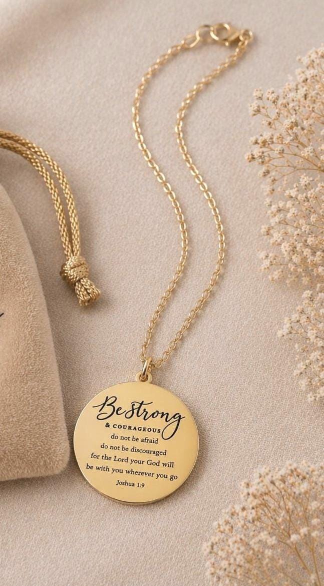 Joshua 1:9 Gold Necklace, Christian Gift for Her, Faith Jewelry, Inspirational Bible Verse Gift