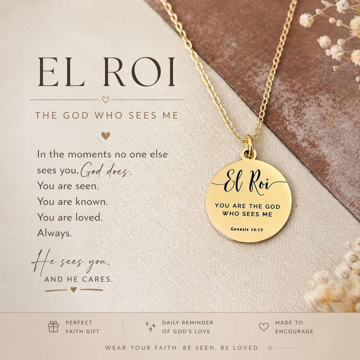 El Roi Necklace Gold, The God Who Sees Me Necklace, Christian Jewelry Gift for Women, Faith Necklace, Bible Verse Jewelry, Mother’s Day Gift
