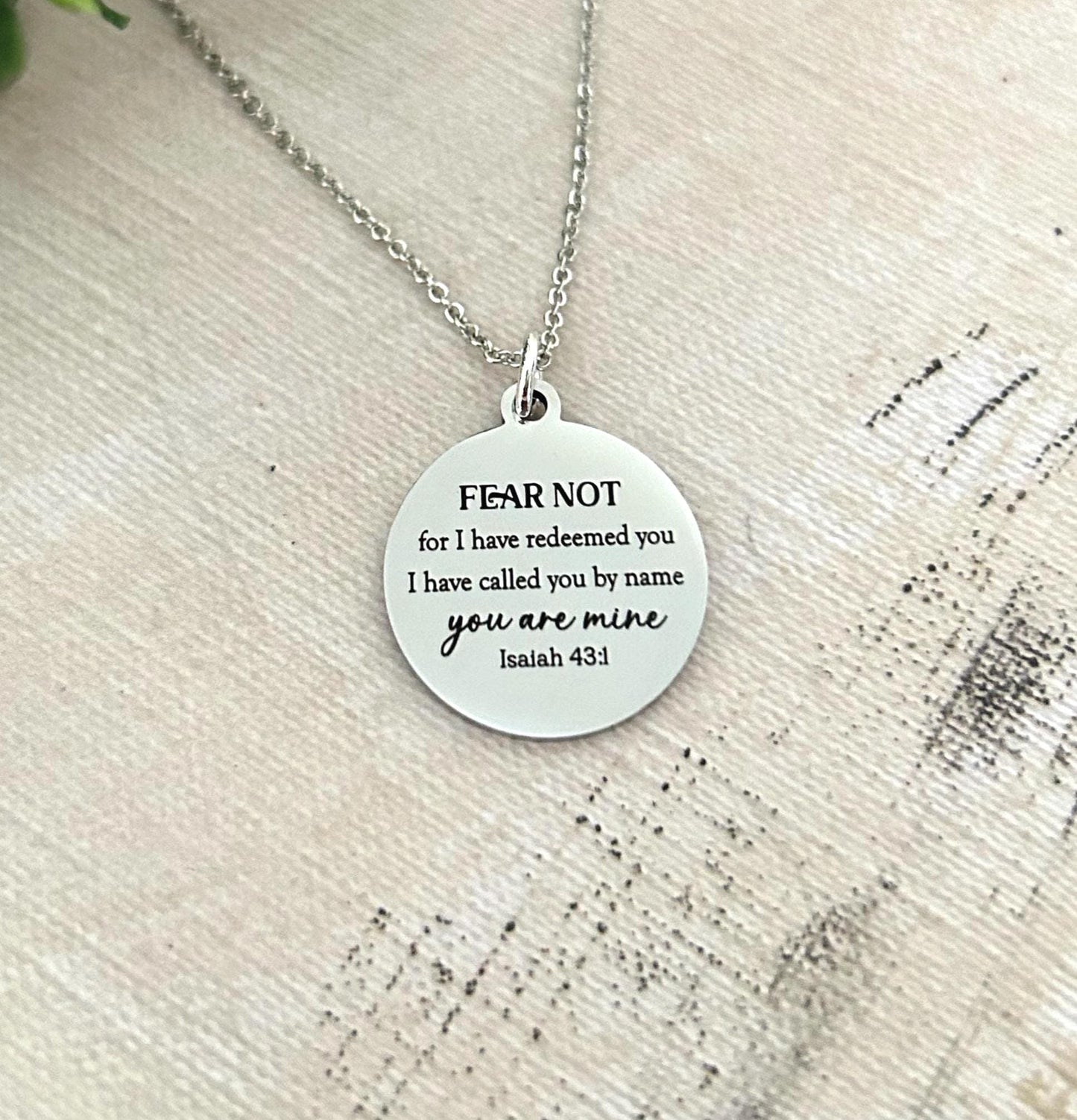 Fear not for I have redeemed you Bible Verse Silver Necklace, Isaiah 43:1, Christian Jewelry Gifts, Scripture Personalized engraved Necklace