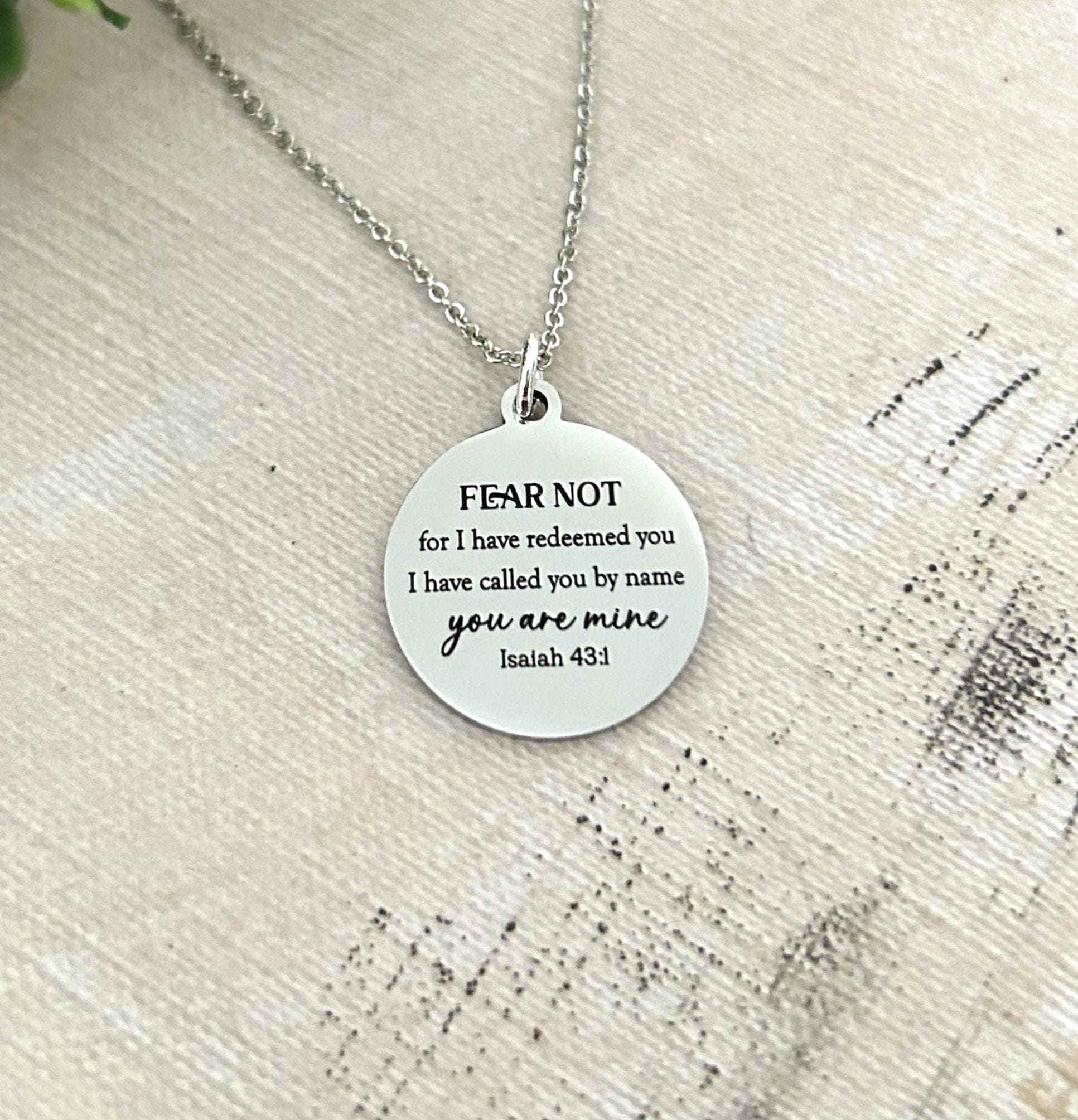 Fear not for I have redeemed you Bible Verse Silver Necklace, Isaiah 43:1, Christian Jewelry Gifts, Scripture Personalized engraved Necklace