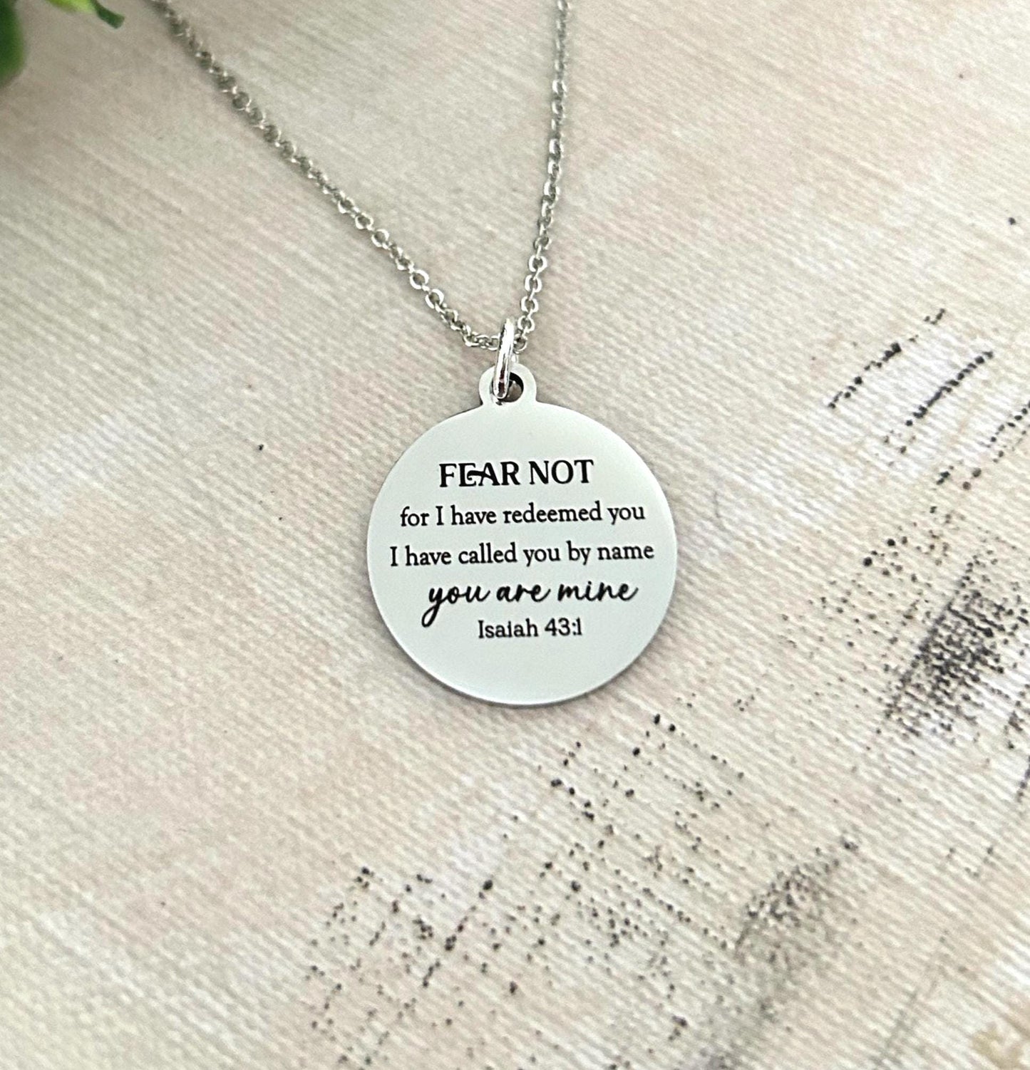 Fear not for I have redeemed you Bible Verse Silver Necklace, Isaiah 43:1, Christian Jewelry Gifts, Scripture Personalized engraved Necklace