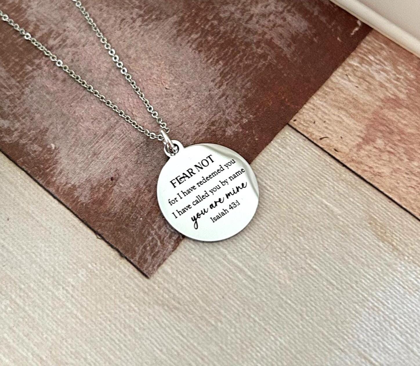 Fear not for I have redeemed you Bible Verse Silver Necklace, Isaiah 43:1, Christian Jewelry Gifts, Scripture Personalized engraved Necklace