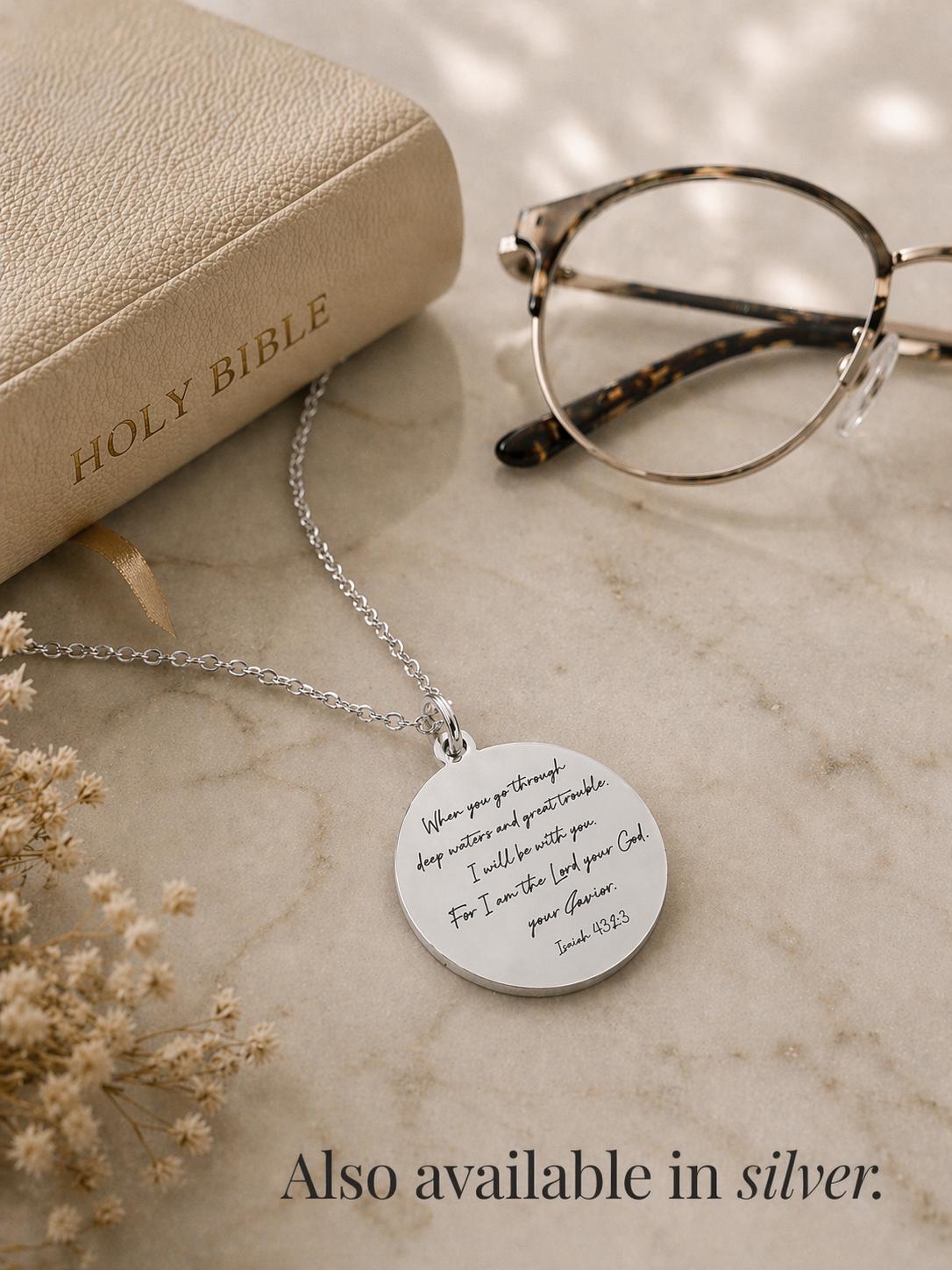 When You Go Through Deep Waters Necklace, Isaiah 43:2 Jewelry, Christian Encouragement Gift, Faith Necklace for Women, God Is With You Penda