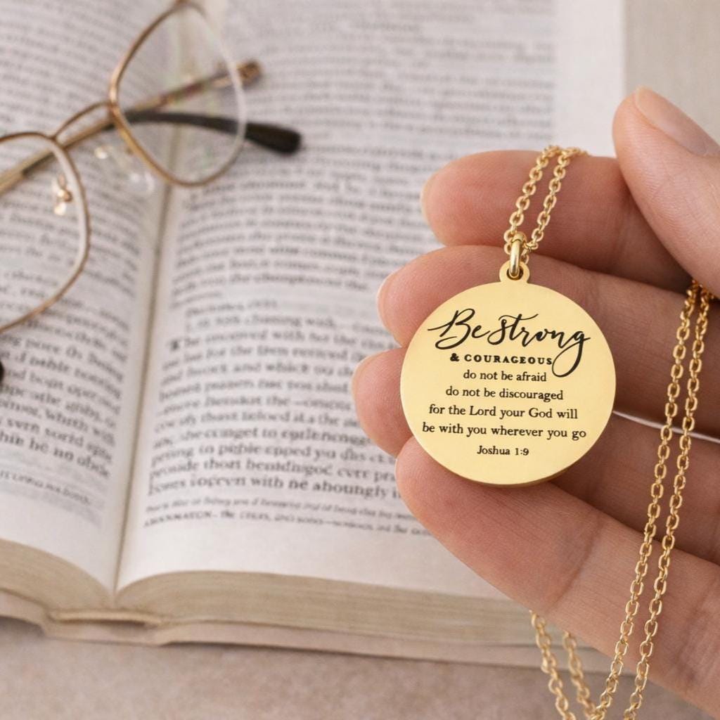 Joshua 1:9 Gold Necklace, Christian Gift for Her, Faith Jewelry, Inspirational Bible Verse Gift