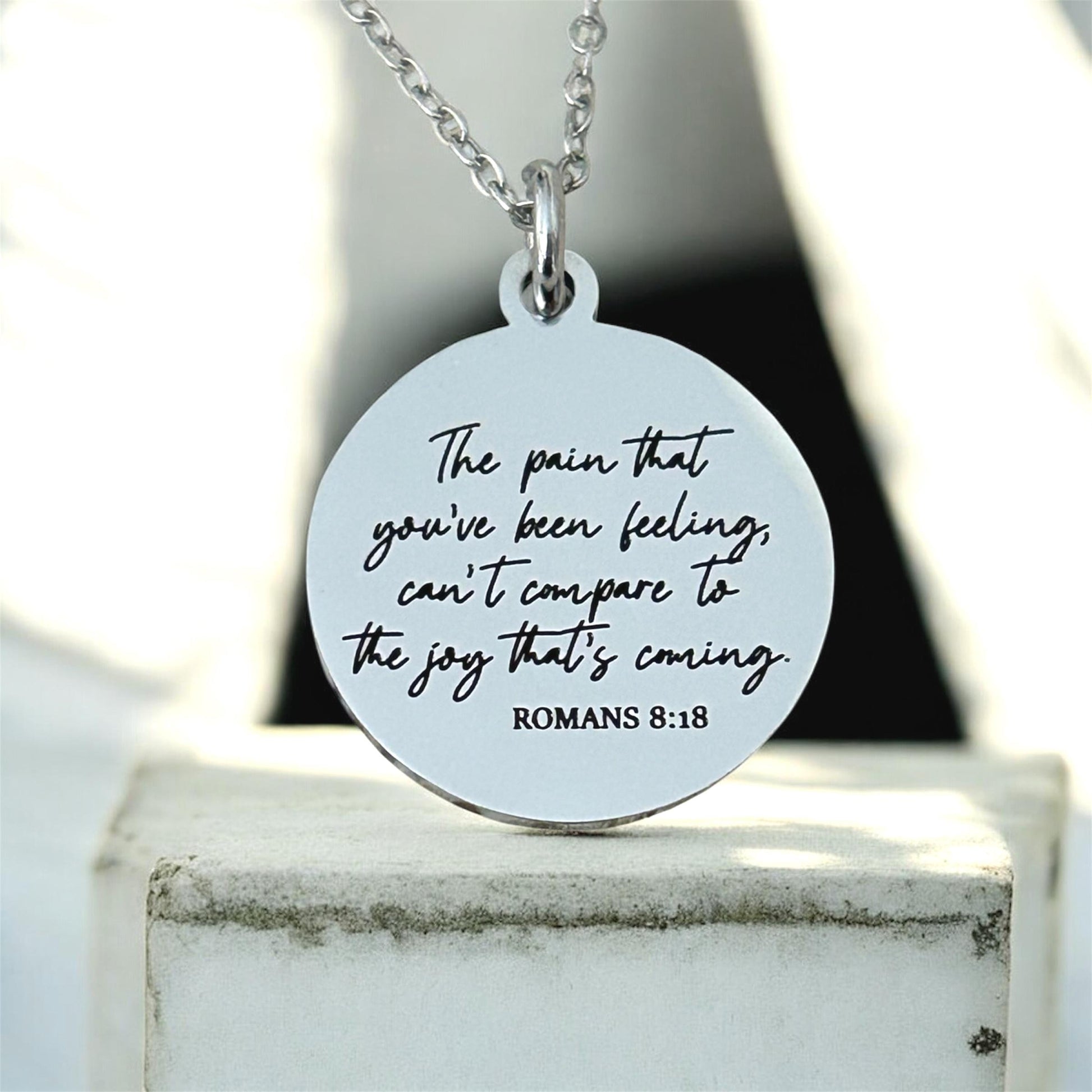 Romans 8:18 Necklace, The Pain You’ve Been Feeling Can’t Compare Necklace, Christian Encouragement Gift, Faith Jewelry for Women, Bible Vers