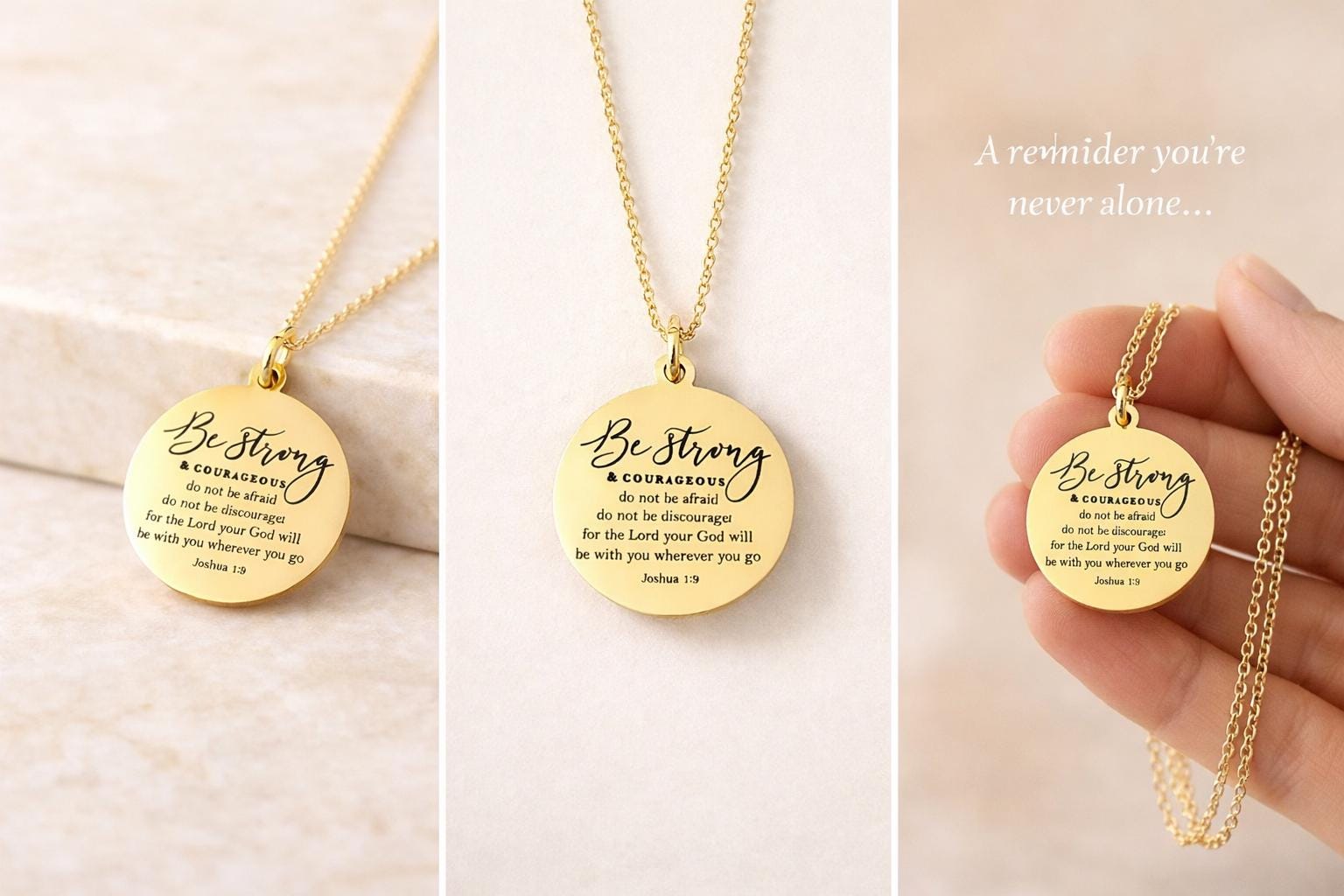 Joshua 1:9 Gold Necklace, Christian Gift for Her, Faith Jewelry, Inspirational Bible Verse Gift