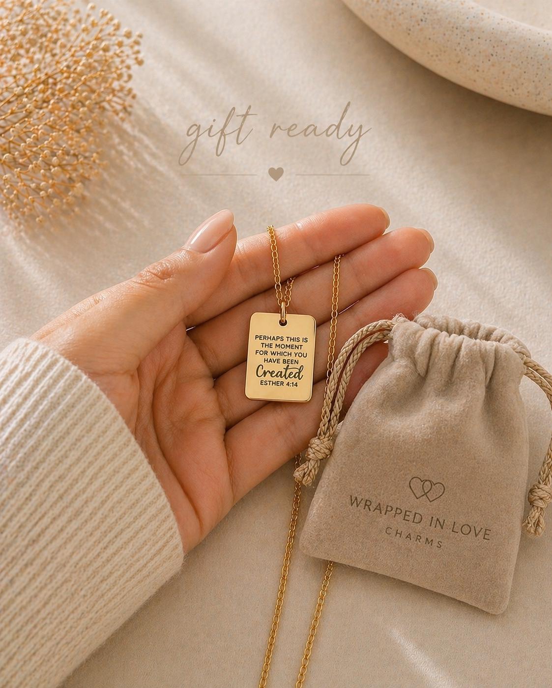 Esther 4:14 Necklace | “Perhaps This Is the Moment…” Bible Verse Necklace | Christian Gift for Women | Inspirational Scripture Jewelry | Gif