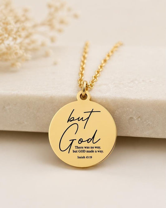 Engraved Gold Christian Necklace Personalized Scripture Jewelry But God Necklace Isaiah 43:19