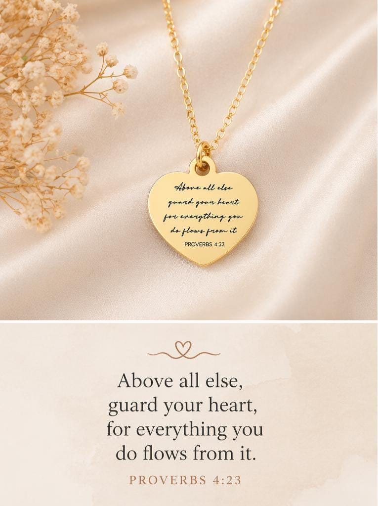 Custom Heart Necklace, Above All Else Guard Your Heart, Proverbs 4:23 pendant, Christian Gifts, Daughter Gift, Baptism Affirmation Gift