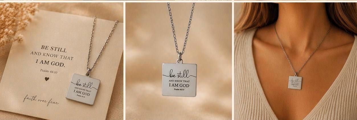 Be Still Necklace, Psalm 46:10 Necklace, Christian Necklace for Women, Faith Jewelry Gift, Inspirational Bible Verse Pendant, Stainless Stee