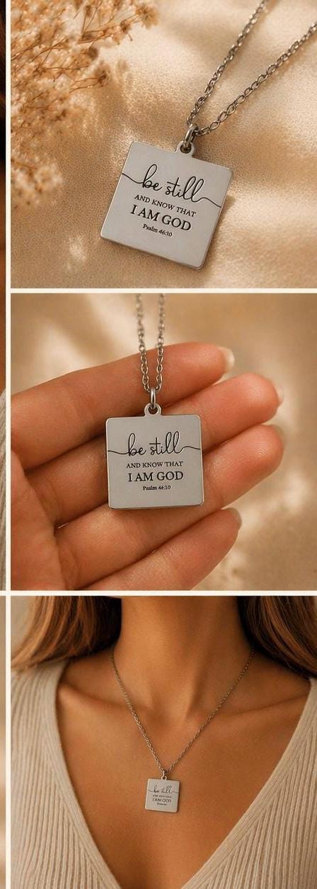 Be Still Necklace, Psalm 46:10 Necklace, Christian Necklace for Women, Faith Jewelry Gift, Inspirational Bible Verse Pendant, Stainless Stee