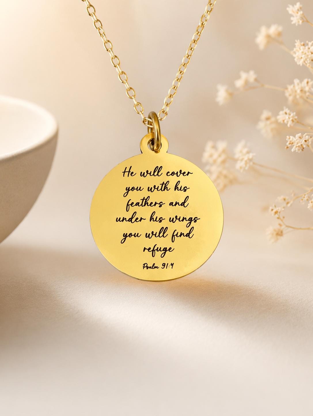 Psalm 91:4 Necklace, He Will Cover You With His Feathers Necklace, Christian Gifts Faith Jewelry, Bible Verse Necklace, Inspirational Gift
