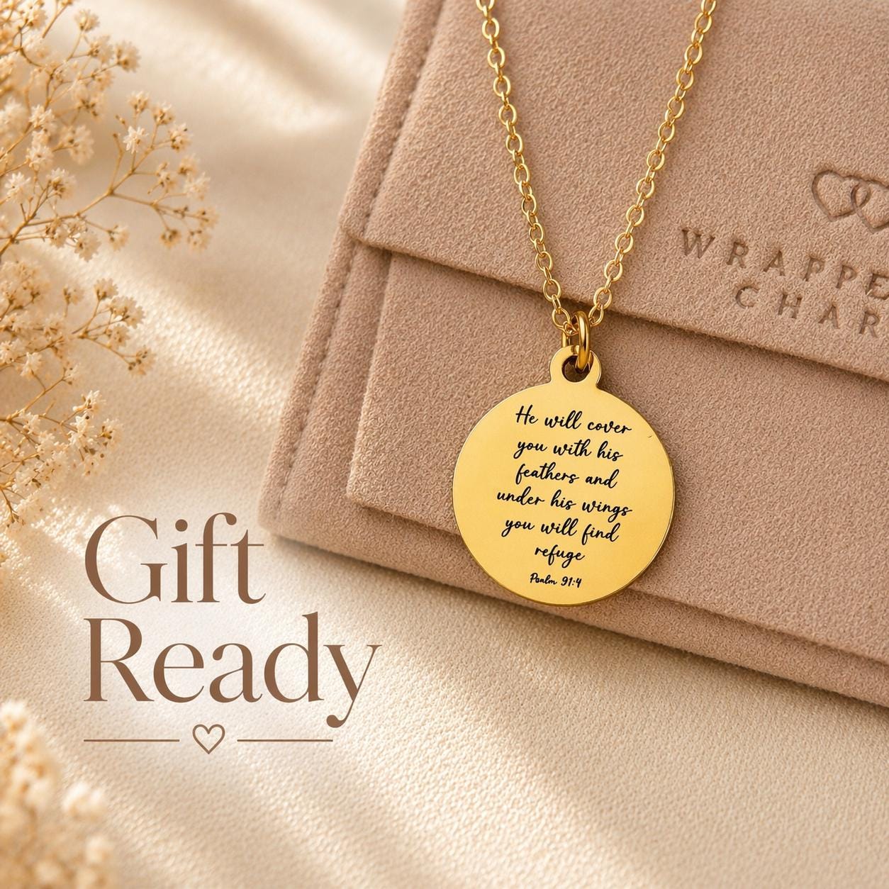 Psalm 91:4 Necklace, He Will Cover You With His Feathers Necklace, Christian Gifts Faith Jewelry, Bible Verse Necklace, Inspirational Gift