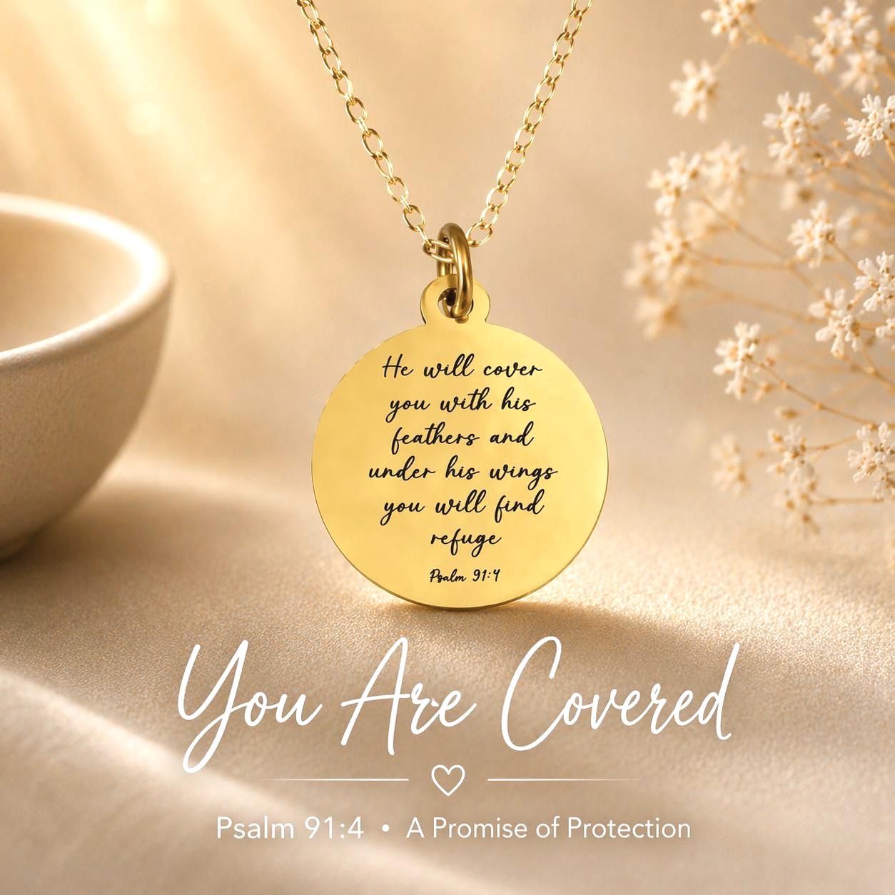 Psalm 91:4 Necklace, He Will Cover You With His Feathers Necklace, Christian Gifts Faith Jewelry, Bible Verse Necklace, Inspirational Gift