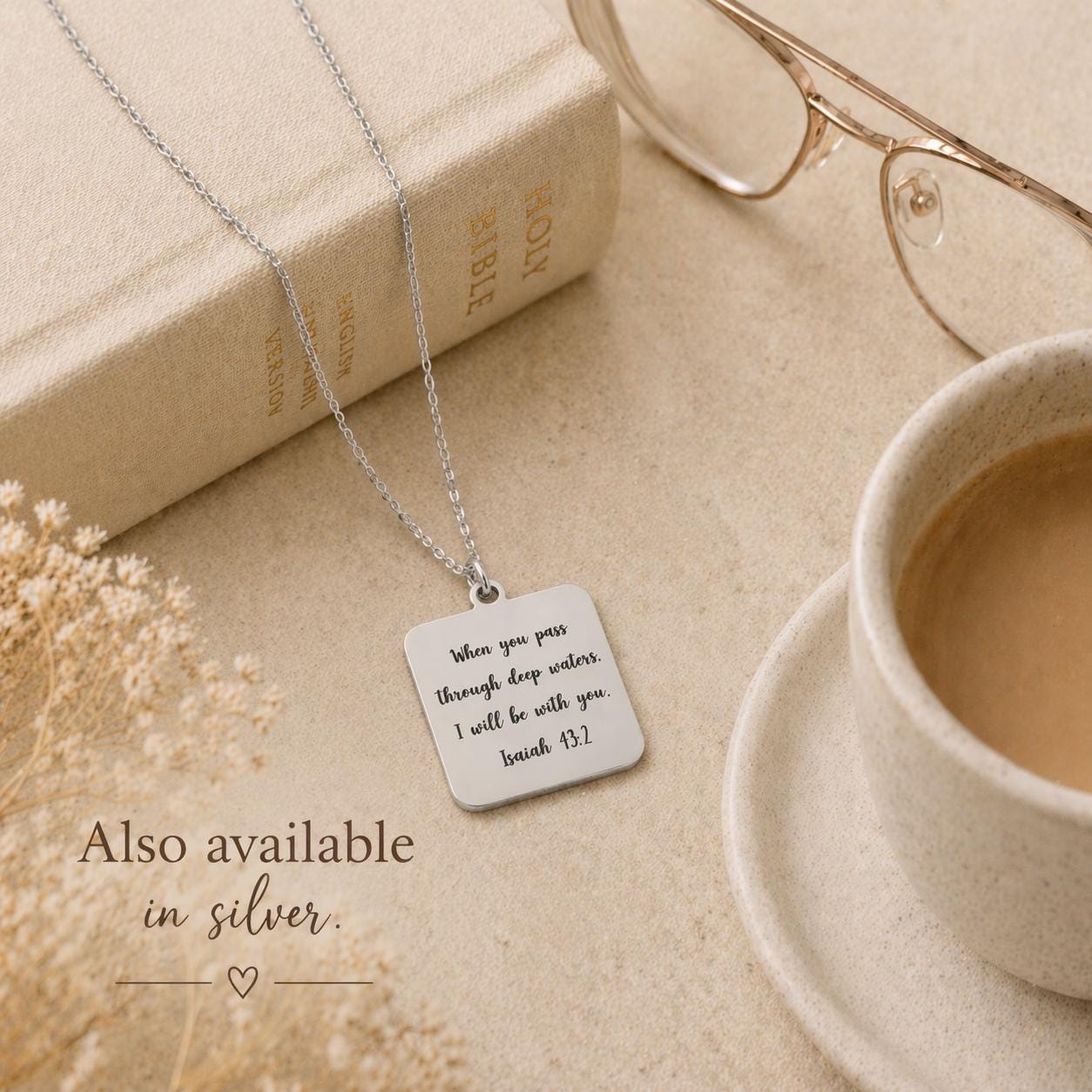 When You Go Through Deep Waters Necklace, Isaiah 43:2 Christian Necklace, Faith Jewelry Gift for Her, Encouragement Gift, Bible Verse Charm
